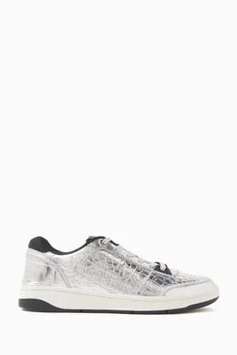 Buy Michael Kors Silver Rebel Metallic Low top Sneakers in Croc embossed Leather For Women Online Ounass Oman