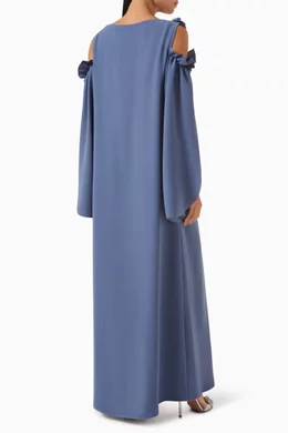 Buy Ruya Blue Floral-appliqué Cold-shoulder Kaftan For Women