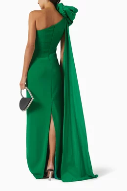 Buy Jovani Green One-shoulder Gown in Crepe For Women Online | Ounass Oman
