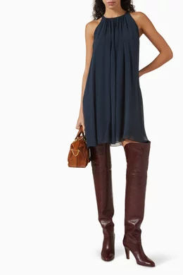 mini cape dress in silk georgette Mini Silk Georgette Cape Dress Foggy Khaki