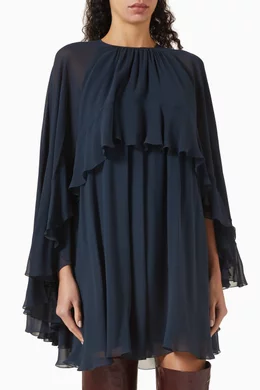 mini cape dress in silk georgette Mini Cape Dress