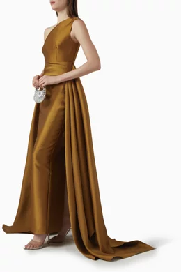 Buy Solace London Gold Charo One-shoulder Gown in Twill For Women Online |  Ounass Oman