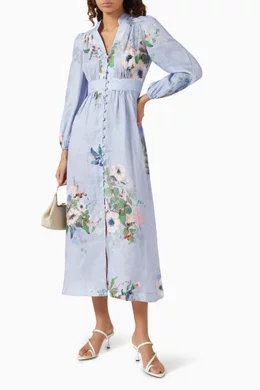 zimmermann everley plunge midi dress Buy Zimmermann Blue Everley Plunge Midi Dress in Linen For Women Online
