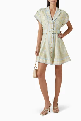 acacia mini shirt dress Zimmermann Acacia Belted Mini Shirt Dress In Green - 40% Off
