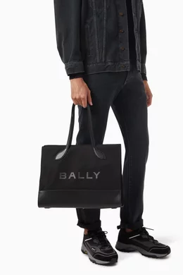 Buy Bally Black Bar Keep On Ew Tote Bag in Nylon For Men Online