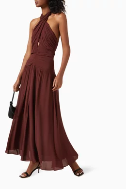 Buy Reformation Burgundy Cari Maxi Dress in Georgette For Women Online |  Ounass Oman