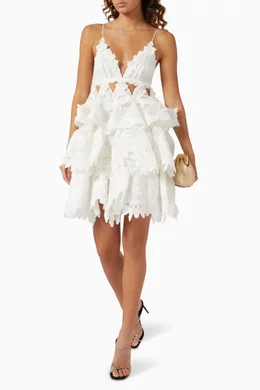 zimmermann crush tiered lace dress Crush tiered ruffled lace-trimmed linen and silk-blend mini dress - ivory
