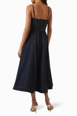 zimmermann crush denim corset dress Zimmermann Crush Denim Bustier Midi Dress Blue Size 0P