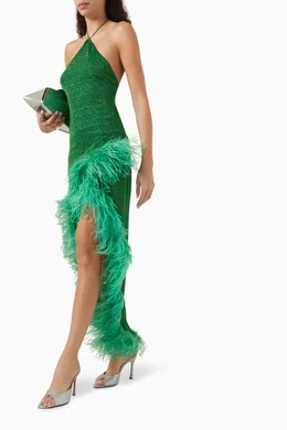 Buy Oseree Green Lumiere Plumage Tulip Dress in Lurex For Women Online |  Ounass Oman