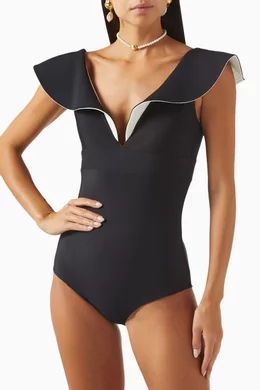 Buy Juan De Dios Black Quetzal One-piece Swimsuit in Lycra For