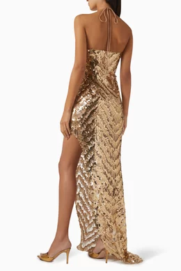 Buy Elliatt Gold Alisha Sequin-embellished Gown For Women Online | Ounass  Oman
