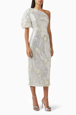 strapless open back dress Multi Sequin One Shoulder Gathered Midi Dress – AX Paris
