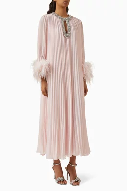 Buy Self-Portrait Pink Feather Midi Dress in Chiffon For Women Online