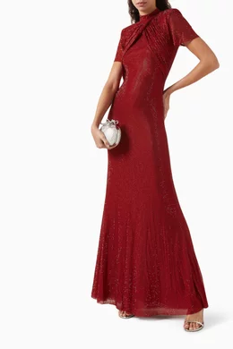 chinese dress ladies Burgundy Satin Maxi Dress – self-portrait-US main image 1