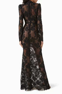 Buy Self-Portrait Black Rhinestone-embellished Maxi Dress in Lace For Women  Online | Ounass Oman