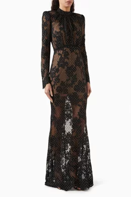 chinese dress ladies Brown Rhinestone Mesh Maxi Dress
