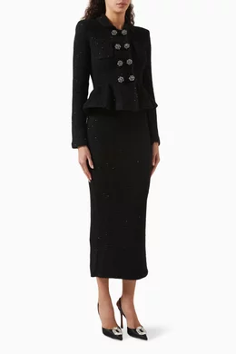 self portrait black knit peplum midi dress self-portrait - Black Lace Insert Peplum Knit Midi Dress