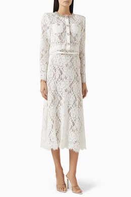 Buy Self-Portrait White Crystal-embellished Midi Dress in Lace For Women  Online | Ounass Oman