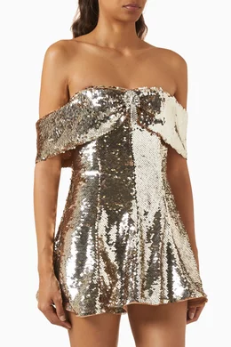 Buy Self-Portrait Gold Off-shoulder Sequin-embellished Mini Dress For Women  Online | Ounass Oman