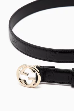 Buy Gucci Black Interlocking G Buckle Belt in Embossed Leather For Women Online Ounass Oman