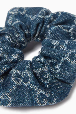 GUCCI GG logo denim scrunchie hair tie Gucci Logo-Motif Denim Scrunchie - Blue | Editorialist main image 4