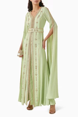 Buy Eleganza La Mode Green Embroidered Belted Kaftan For Women Online |  Ounass Oman