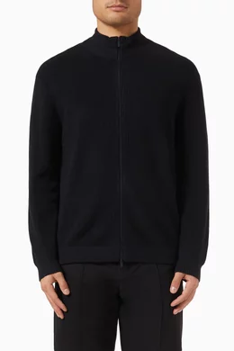 Buy Armani Exchange Blue Zip Cardigan in Wool-blend For Men Online