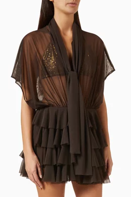 Buy Norma Kamali Brown Lauren Mini Dress in Mesh For Women Online | Ounass  Oman
