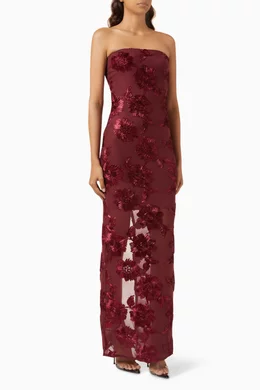 Buy Rotate Birger Christensen Burgundy 3D Floral Maxi Dress in Mesh For  Women Online | Ounass Oman