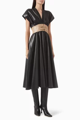 Buy Alexis Black Viktora Belted Midi Dress in Vegan Leather For Women Online