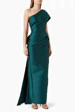 Buy Nicole Bakti Green One-shoulder Bow Gown For Women Online | Ounass Oman