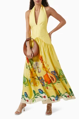 Buy ALEMAIS Yellow Dahlia Halter Gown in Linen-viscose Blend For Women  Online | Ounass Oman