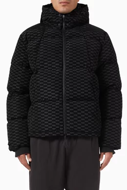 Buy Kith Black Monogram Midi Puffer Jacket in Nylon For Men