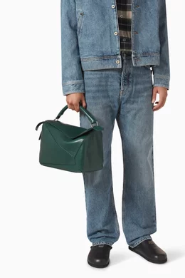 Buy LOEWE Green Large Puzzle Shoulder Bag in Leather For Men