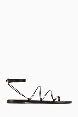 Buy Amanu Black Serengeti Lace-up Flat Sandals in Leather For