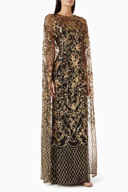 Buy Marchesa Notte Gold Sequin-embellished Cape Gown For Women Online |  Ounass Oman