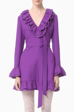 Buy Valentino Garavani Purple Ruffle Belted Mini Dress in Crepe Couture For Women Online Ounass Oman