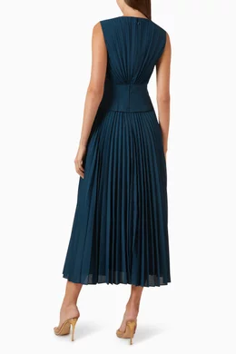 open lace back dress Zora One Shoulder Pleated Midi Dress