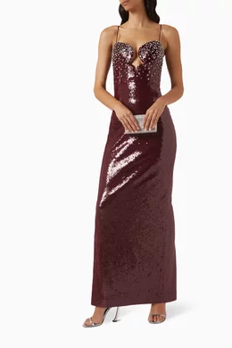 Buy Rebecca Vallance Burgundy Zelda Crystal Sequin Gown For Women Online |  Ounass Oman