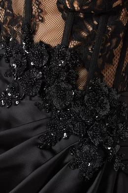 Buy Tarik Ediz Black Freida Gown in Lace & Satin For Women Online | Ounass  Oman