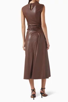 knee length dresses for ladies Chocolate Plaid Burke Sleeveless Draped Midi Dress main image 0