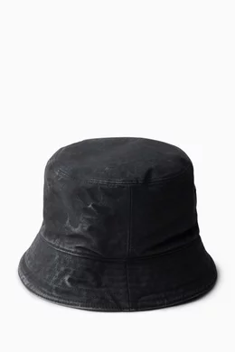 Buy Prada Black Distressed Bucket Hat in Cotton For Men  display picture 1