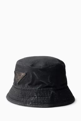 Buy Prada Black Distressed Bucket Hat in Cotton For Men 
