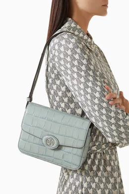 Buy Tory Burch Blue Robinson Shoulder Bag in Croc embossed Leather For Women Online Ounass Oman
