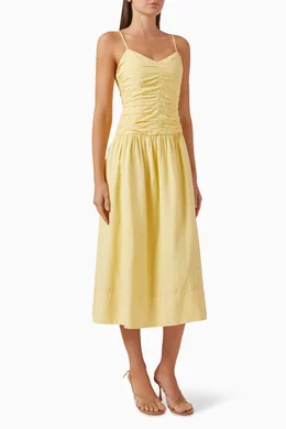 ophelia ruched midi dress Aje Women's Ophelia Lace Fawn Pink Midi Dress