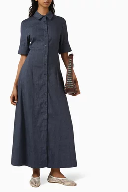 Buy Staud Grey Joan Midi Shirtdress in Linen-blend For Women Online |  Ounass Oman