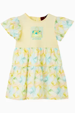Buy AIGNER Yellow Printed Dress in Cotton For Baby Girls Online