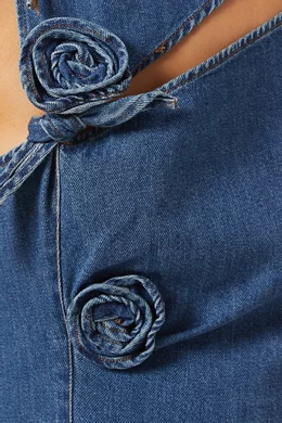 ワンピースその他 Coperni Mini blue denim dress with floral pattern Coperni Blue Asymmetric Flower Mini Denim Dress - Fabric of