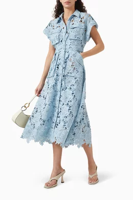 leo lin audrey pocket shirt dress Leo Lin - Snow Audrey Lace Midi Shirt Dress