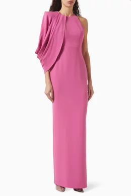 alex perry pink cape dress Kelly Cheung hit the red carpet in the spectacular Alex Perry pink cape gown  at the 2020 TVB Anniversary Awards